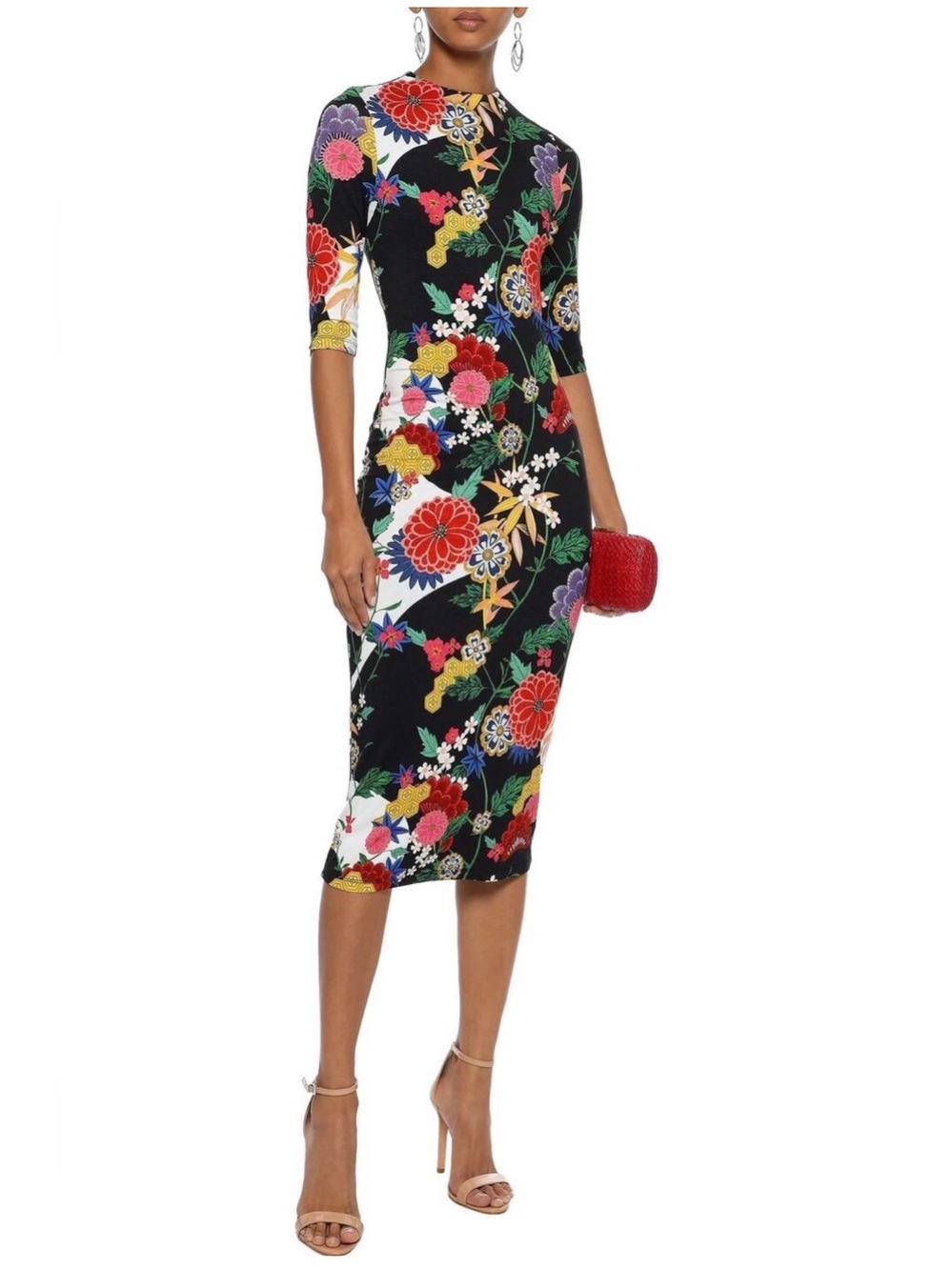Alice + Olivia Delora Mock Neck Fitted Dress Valley Lake Floral Black Size 6